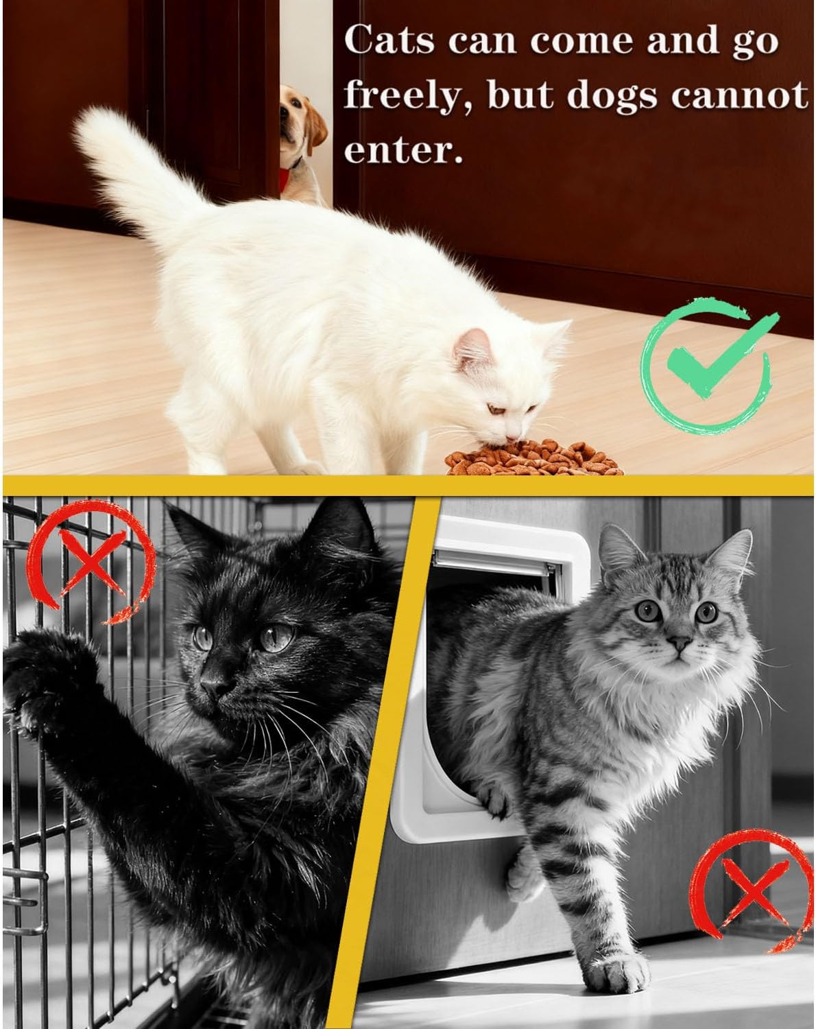 Cat Door Latch Holder, Adjustable Cat Door Strap, Cat-Specific Door Latch Tolder, Keeps Interior Doors Open, Prevents Dogs from Entering The Cat's Feeding Area and Litter Box