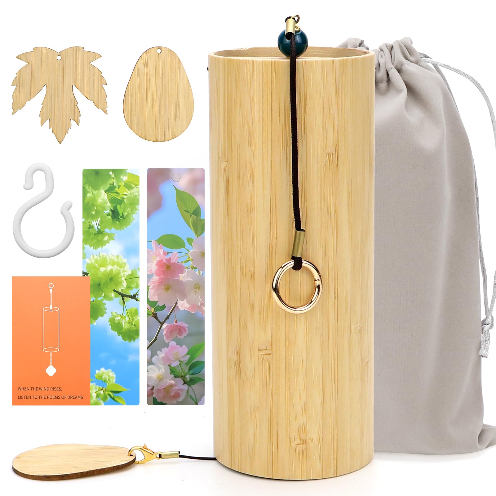 Bambus-Windspiel - 1 Stück Windspiel für Klangheilende Meditation Und Beruhigende Emotionen | Natürliche Bambus-Windspiele mit Sanften Klängen - 1