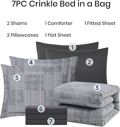 Miniatura 7 de MaiRêve Juego de edredón gris carbón California King, cama arrugada gris en una bolsa, tamaño King de gran tamaño, juego de edredón California King