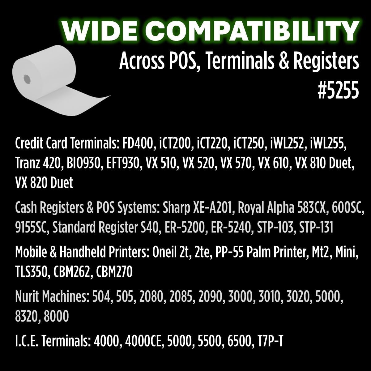 DU-MOST 5255 Thermal Receipt Paper Rolls, 2-1/4" x 165 ft, 50 Pack, BPA & BPS Free Premium Cash POS Register Paper Bulk for Credit Card Terminals, Receipt Printers