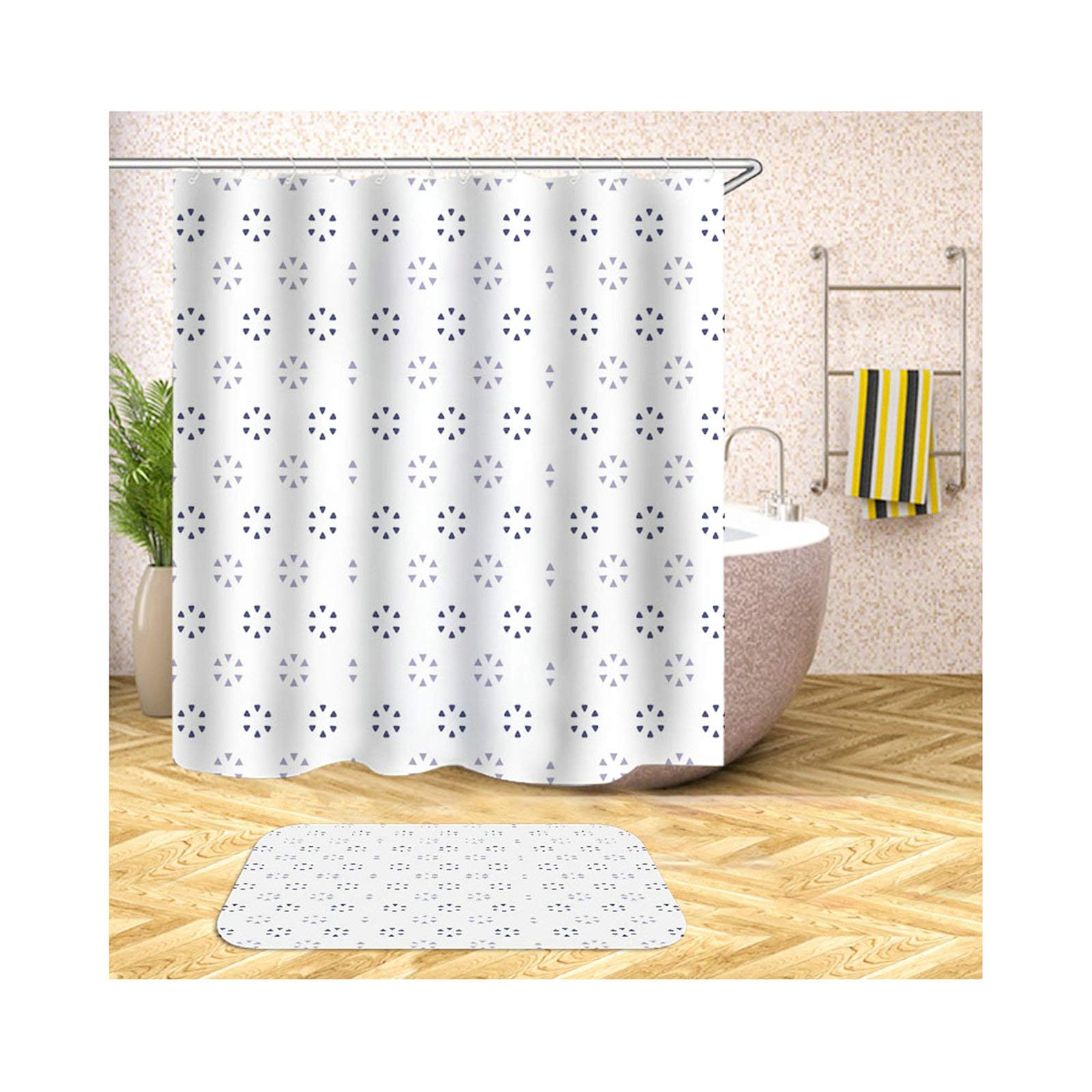 KnSam - Alfombrilla de baño para cortina de ducha, impermeable, antimoho, copo de nieve, multicolor, 180 x 200 cm