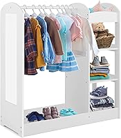 Costzon Kids Dress-Up Storage Wardrobe with Mirror, Hanging Rod, 3-Tier Shelves & Shoe Tray - White Pretend Play Organizer
