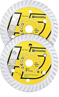 HIGHDRIL Tile Diamond Blade,2pcs 3In/75mm x Arbor 3/8Inch/10mm Turbo Blade for Ceramic,Hard Porcelain,Glazed Tiles Marble Dry Cutting disc（10MM Arbor）