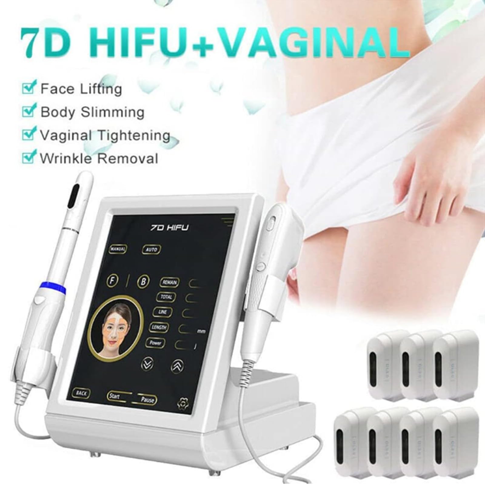 7D Hi-FU Gesichtslifting- Und Vaginalstraffungsmaschine, Gesichtslifting, Fettreduzierung, Hautverjüngung, Schönheitsausrüstung, 9 Patronen