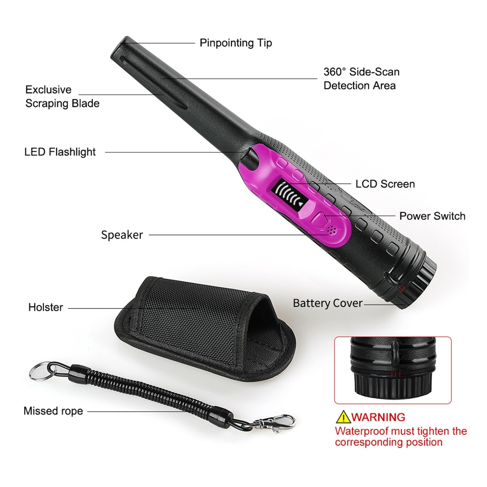 Wykrywacz Metalu, Wykrywacz skarbów do polowania na zewnątrz, kompaktowy metalowy pinpointer, przenośny podziemny lokalizator(Red+Black)