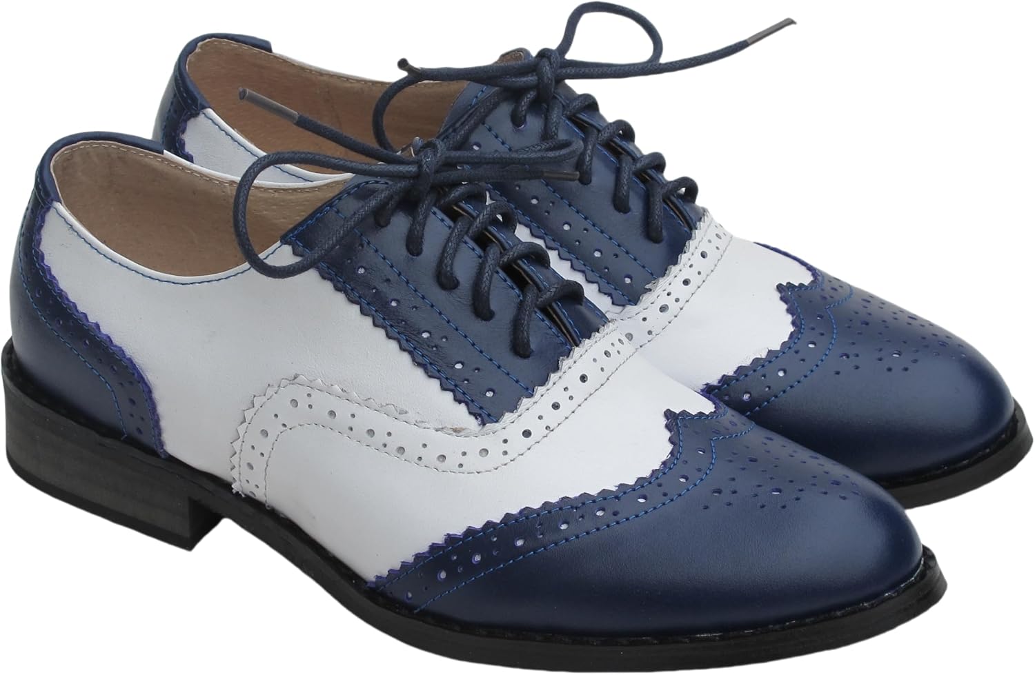 CrazycatZ Women's Leather Oxford Shoes Perforated Lace up Wingtip Colorful