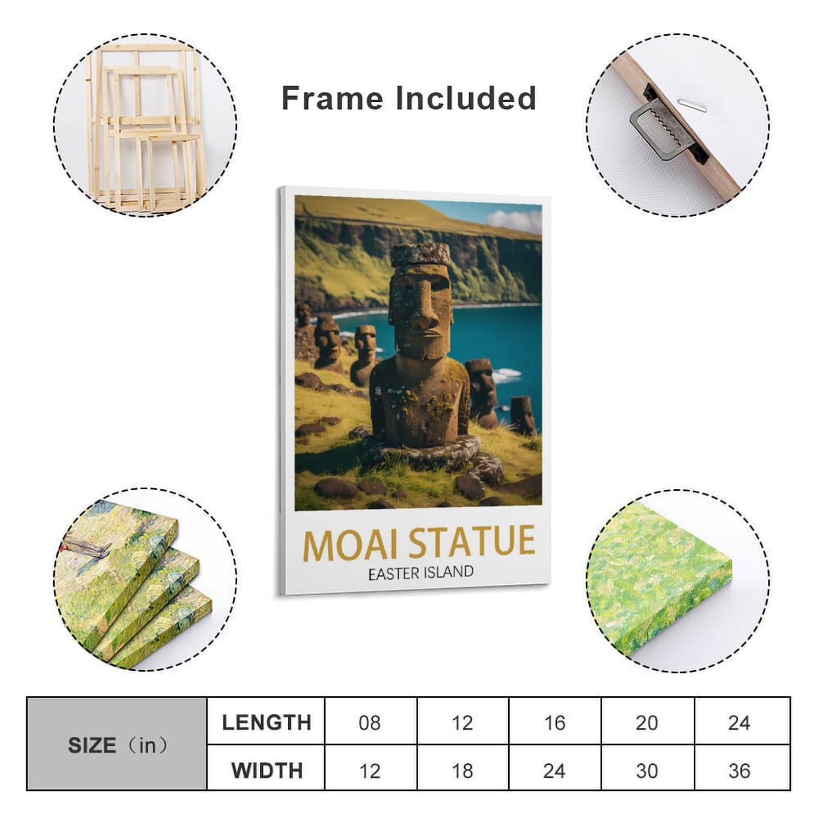 PuPLuM Moai Statue Osterinsel Vintage-Reiseposter Leinwand 50 x 75 cm Wandkunst
