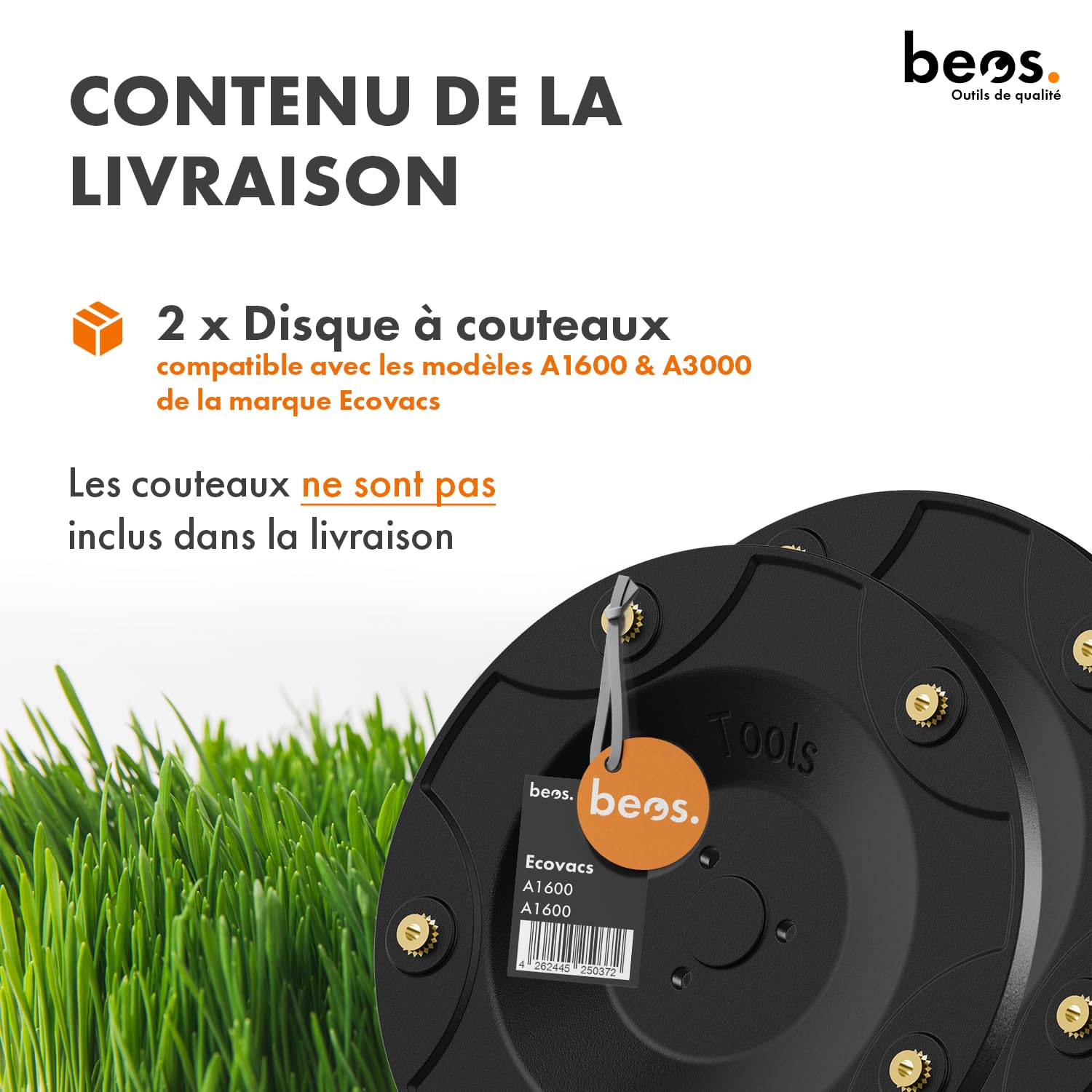 BEOS 2x Disques de coupe pour 5x lames - Pour Ecovacs GOAT A1600 & A3000