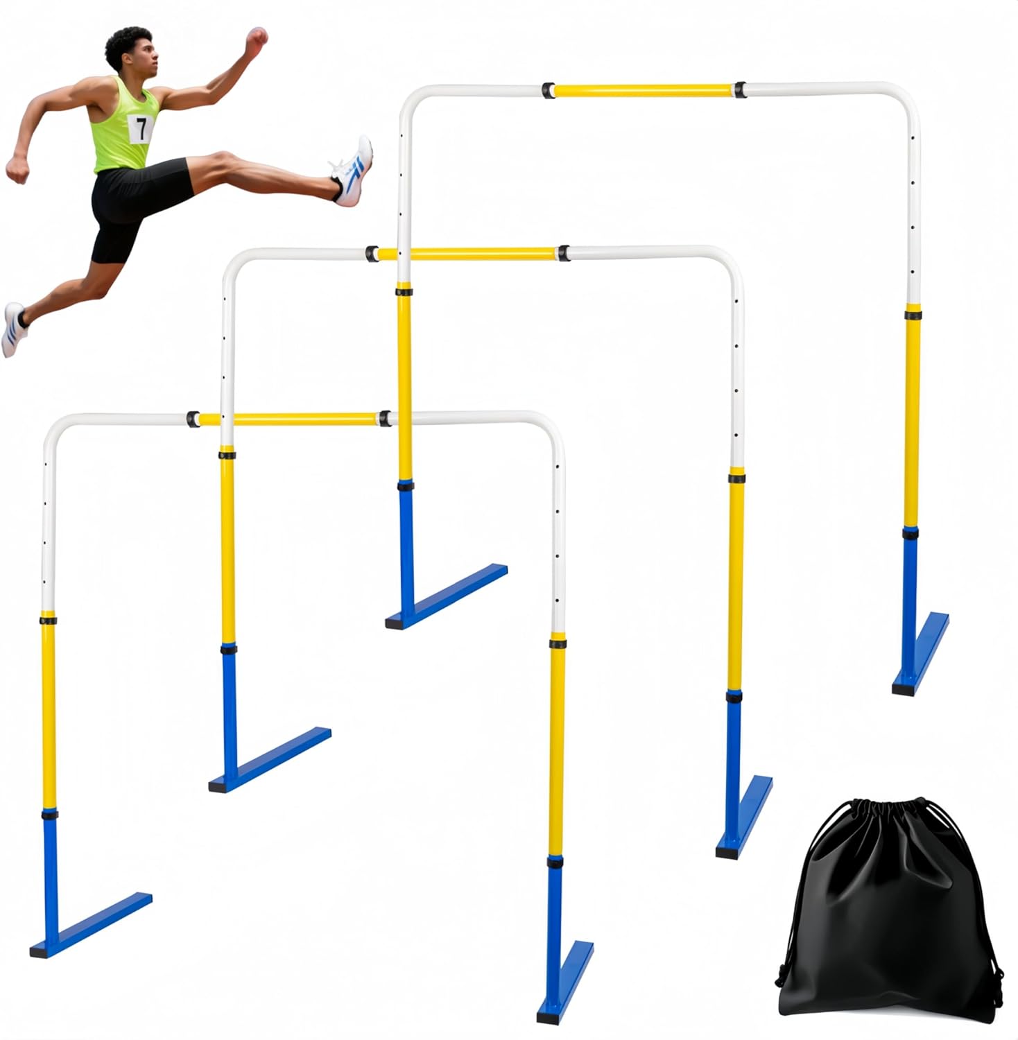 Adjustable Height Hurdles Training Equipment, 3Pcs Metal Practice Hurdles Track and Field for Kids, Youth and Adults Agility Training, Jumping Speed Hurdles for Football, Soccer, Basketball, Dogs