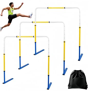 Adjustable Height Hurdles Training Equipment, 3Pcs Metal Practice Hurdles Track and Field for Kids, Youth and Adults Agility Training, Jumping Speed Hurdles for Football, Soccer, Basketball, Dogs