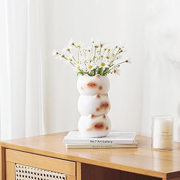 17cm Cute Cat Vase, Modern White Flower Vase Whimsical Ceramic Vases for Cat Lovers, Unique Vases for Home Farmhouse Bedroom Living Room Table Centerpieces Shelf Ornaments