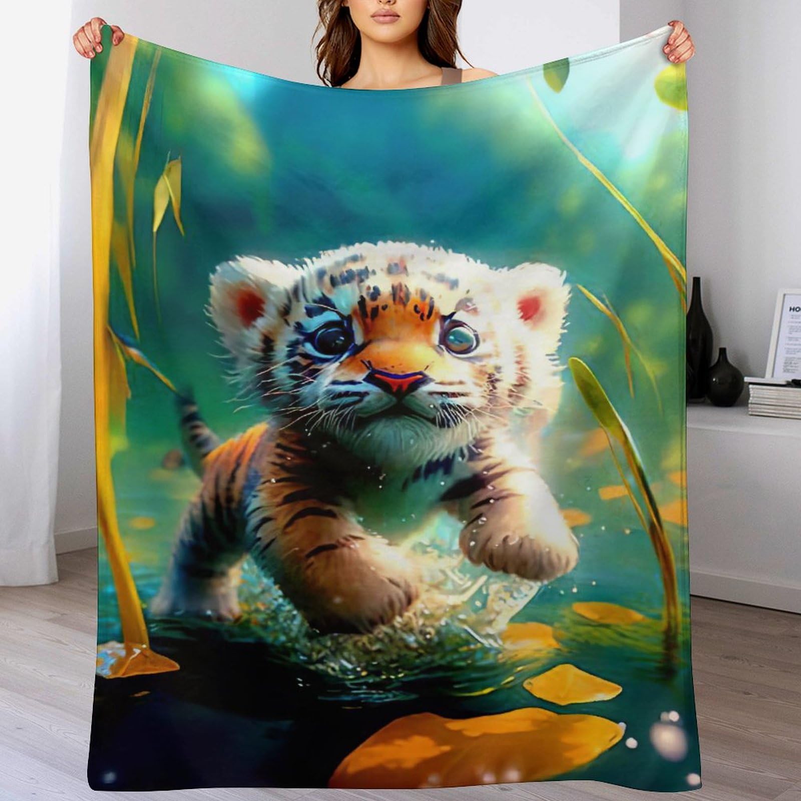 Couverture flanelle chaude rides résistantes motif tigre élégant