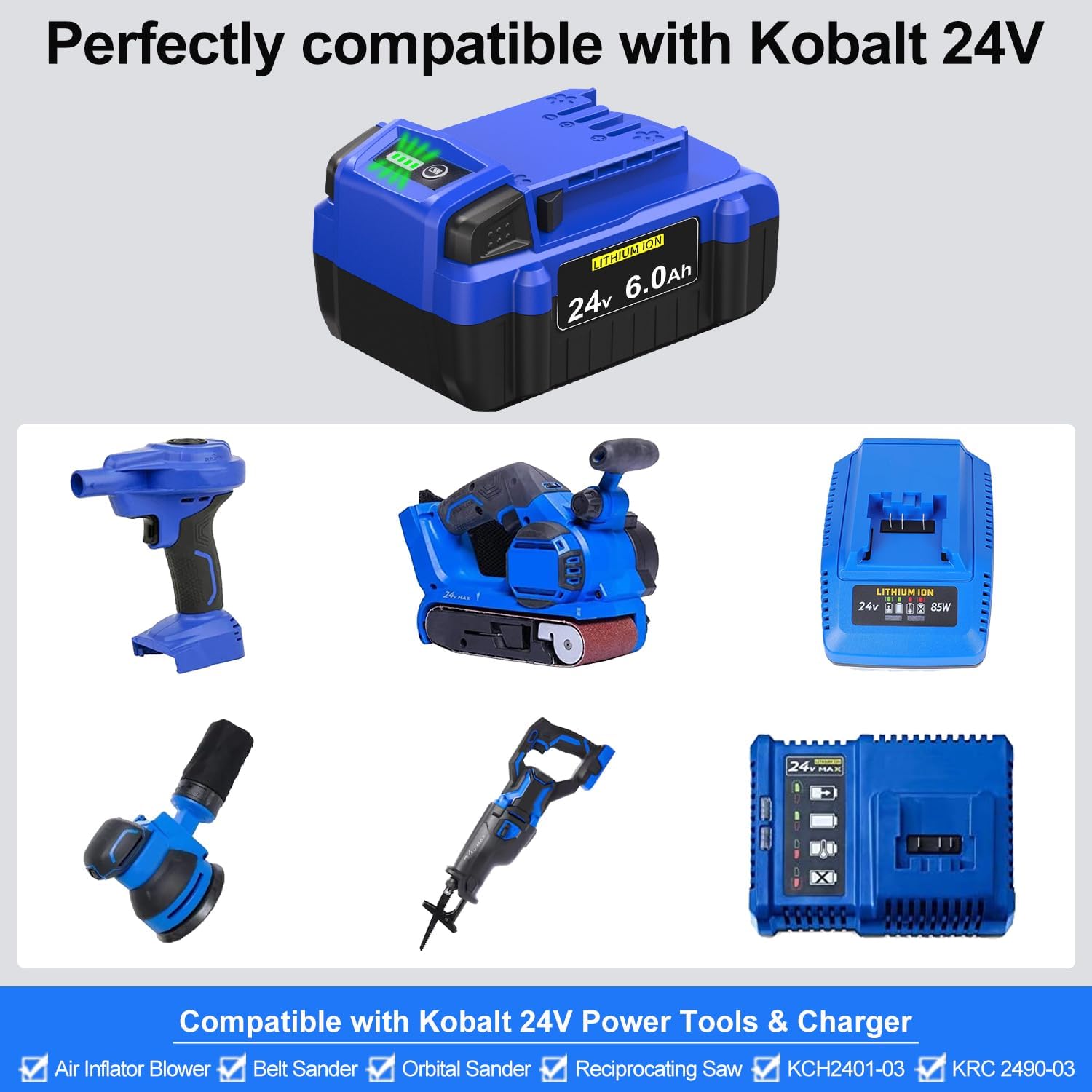 New 6.0Ah 24V Battery Replacement for Kobalt 24V Battery Compatible with Kobalt 24V Max Battery KB624-03 KB524-03 KB424-03 KB224-03 KB124-03, 2-Pack