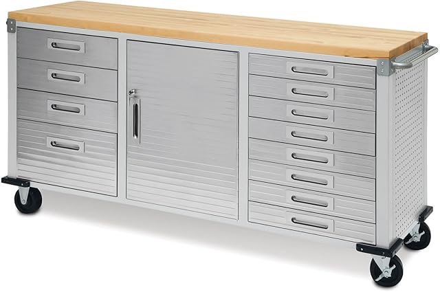 Seville Classics Rolling Workbench, Beech, 183 x 51 x 96 cm