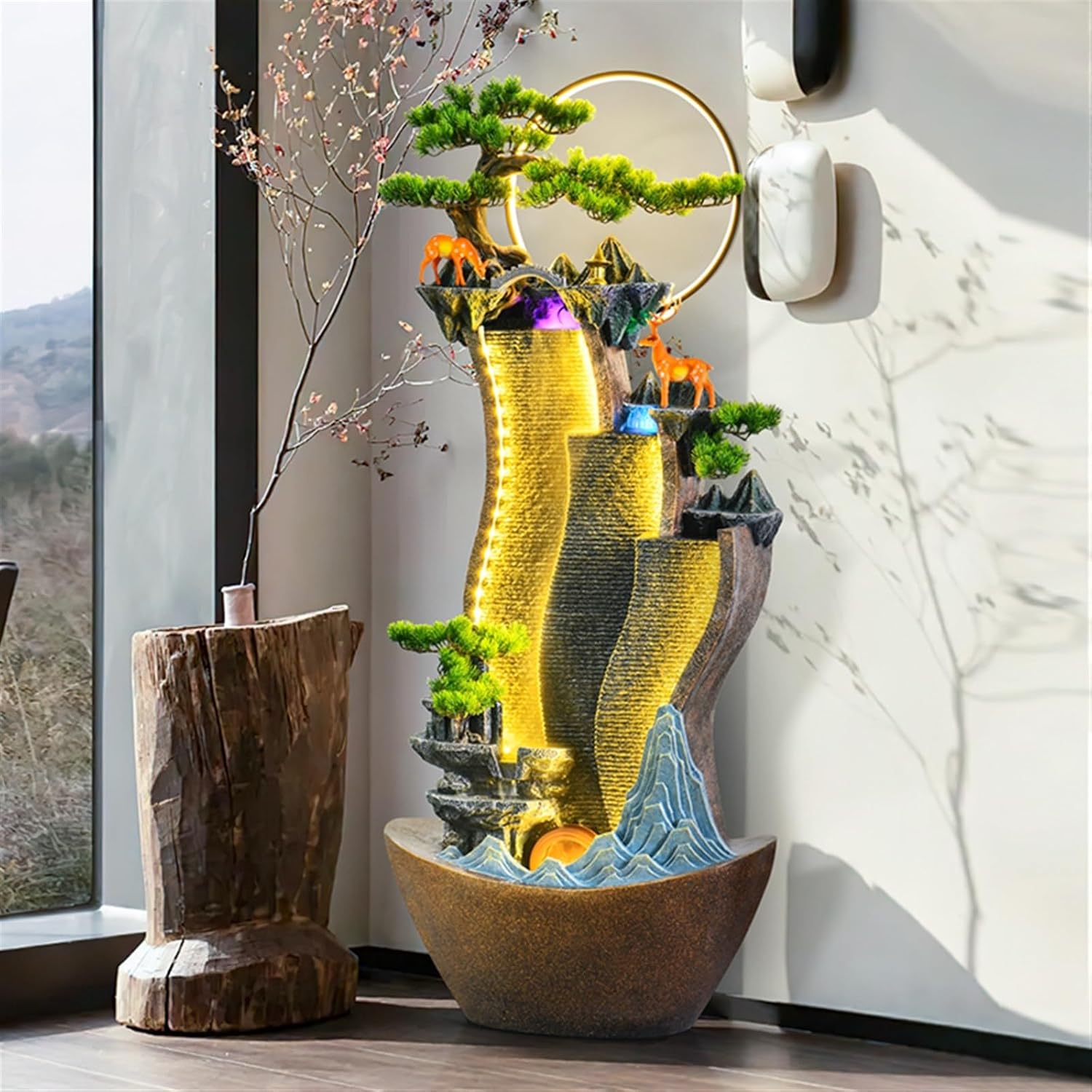 Modern Creative Rockery Water Curtain Wall, Floor Circulating Water Ornaments, Living Room Courtyard Fountain Landscape Floor-Standing Fountains(M)