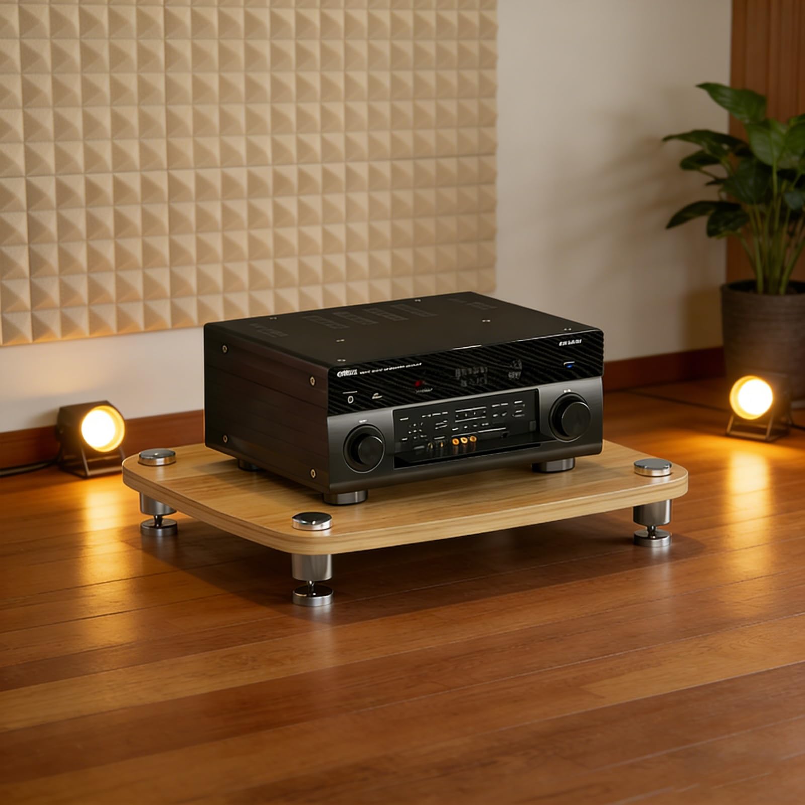 Support audio HiFi noir avec étagère stable pour récepteurs câble et boîtiers TV