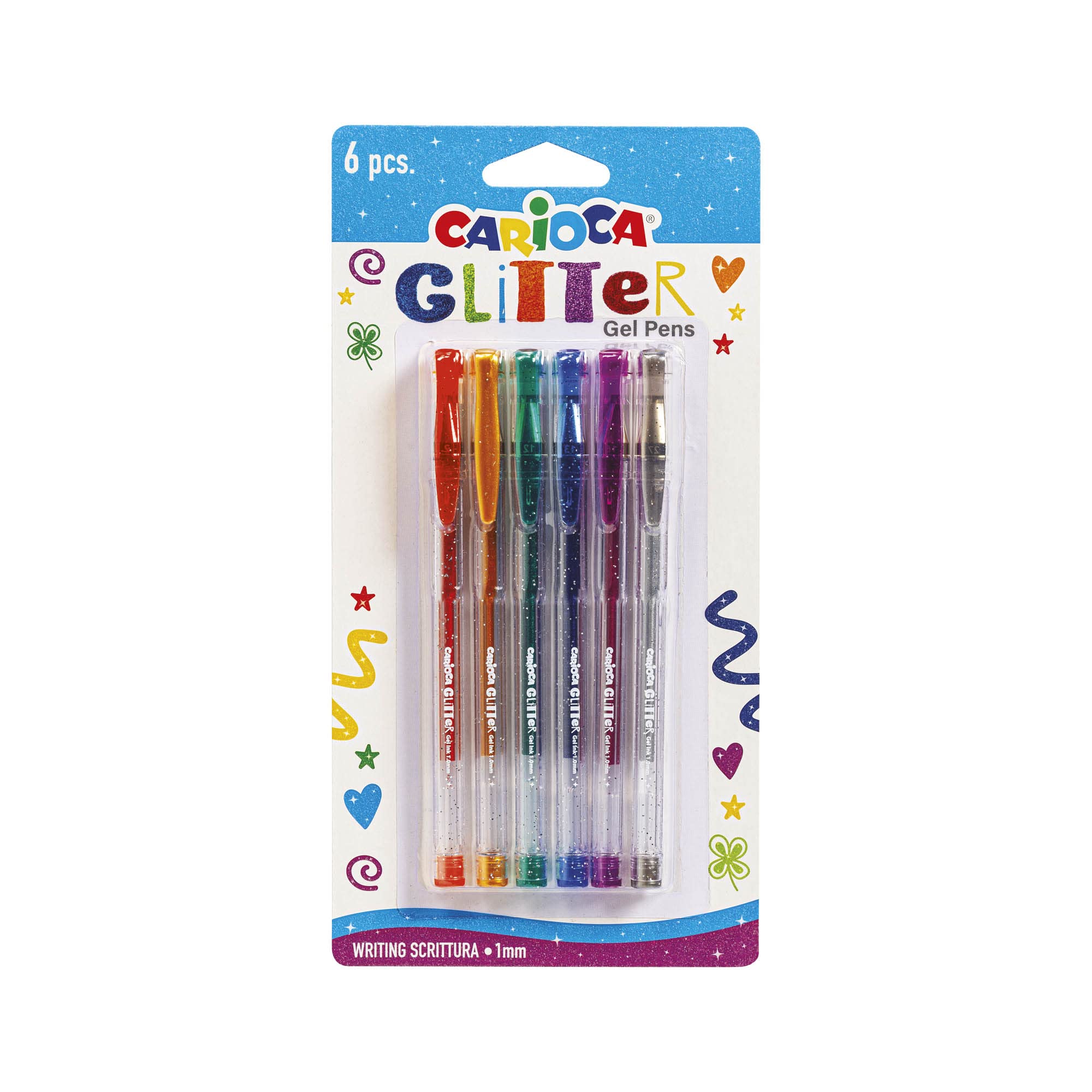 Carioca Glitter Pens | Blister of 6 pens with glitter effect | Tip Ø1mm | For decorating with glitter effect | 6 units