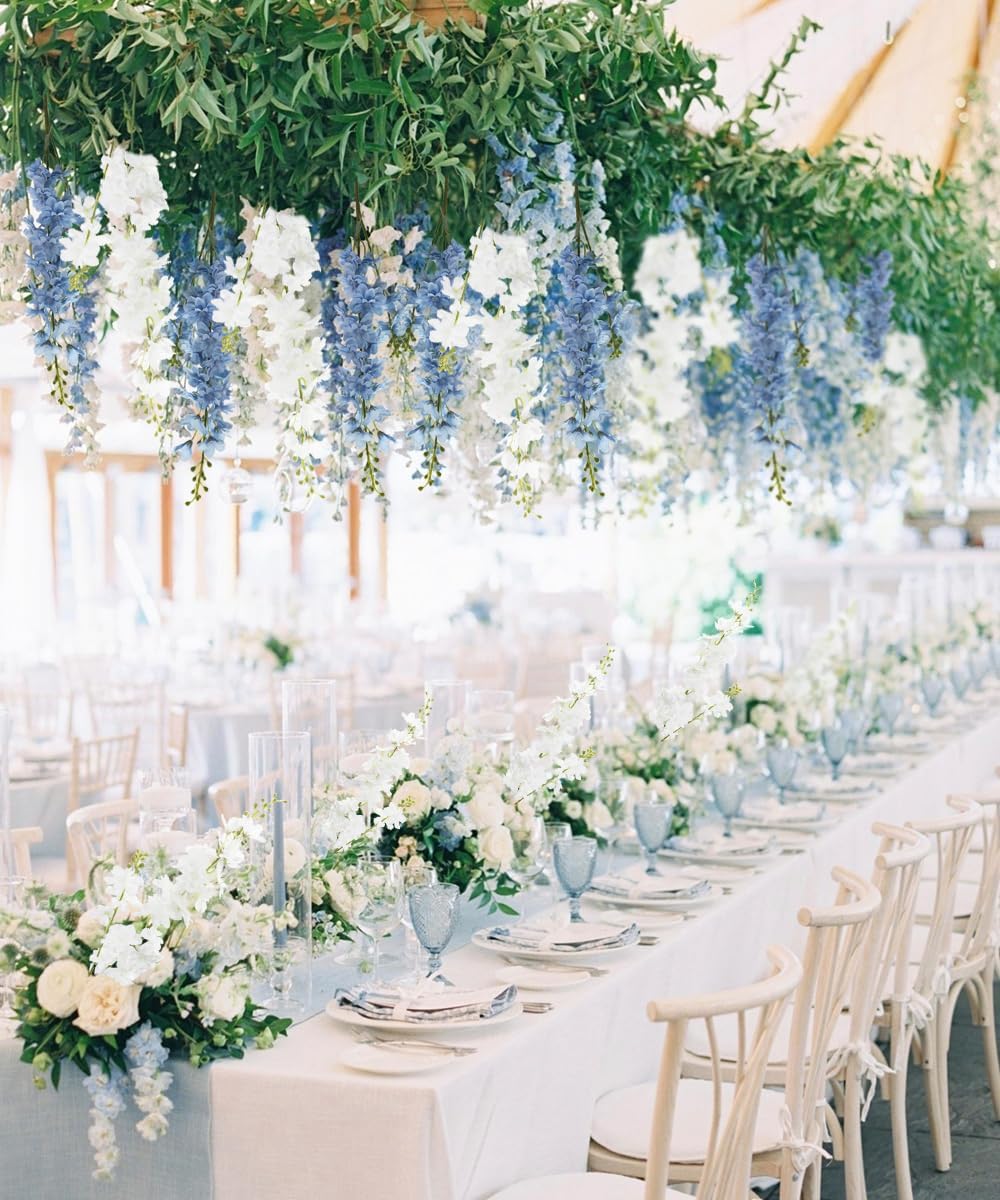 White Delphinium Artificial Flowers, 8PCS Fake White Flowers 33.46" Long Stem for Tall Vase Faux Delphinium Flowers for Wedding Centerpieces, Baby Shower Decorations, Home Table Decor - Image 5