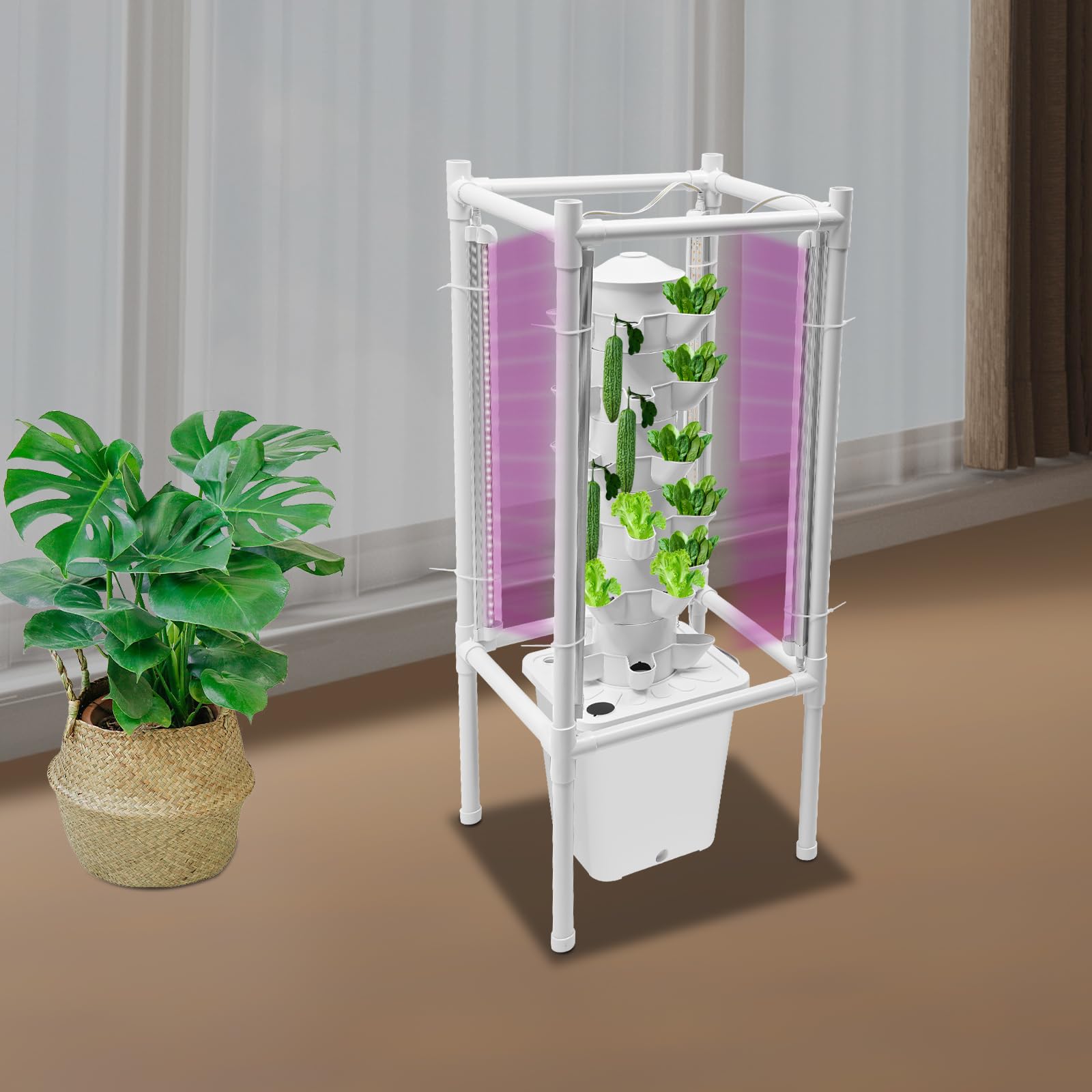Tour hydroponique à 6 étages - Système de culture hydroponique - Système de culture hydroponique - 30 trous de plantation - Réservoir d'eau de 10 l - 4 lampes UV LED pour herbes, fruits, légumes