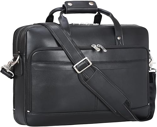 Miniatura 8 de Maletín de cuero para hombres de 17 pulgadas para computadora portátil Crossbody bandolera bandolera bolsa de hombro estuche de fijación para viajes