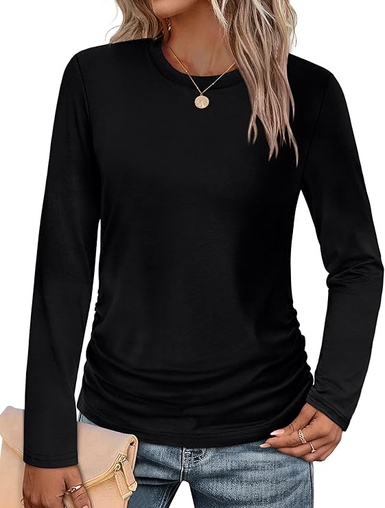 SAMPEEL Long Sleeve Shirts for Women Ruched Fall Tops Crew Neck T Shirts Fashion Clothing 2025