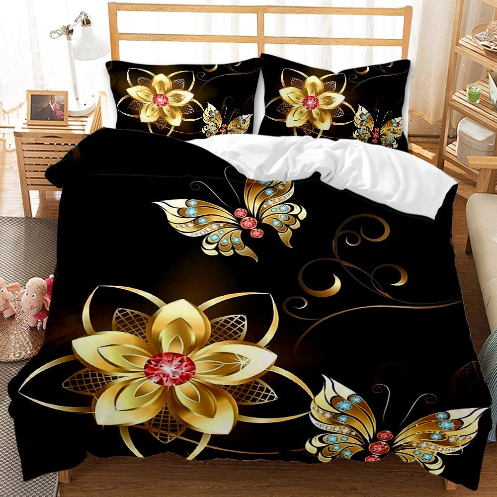 ZZXHG Housse de Couette 160x200 Papillon Blanc, Parure de Lit 2 Personne en Microfibre avec Fermeture Éclai, Douce Ensemble de Literie avec 1 Parure Couette + 2 Taies d'oreiller 65x65cm