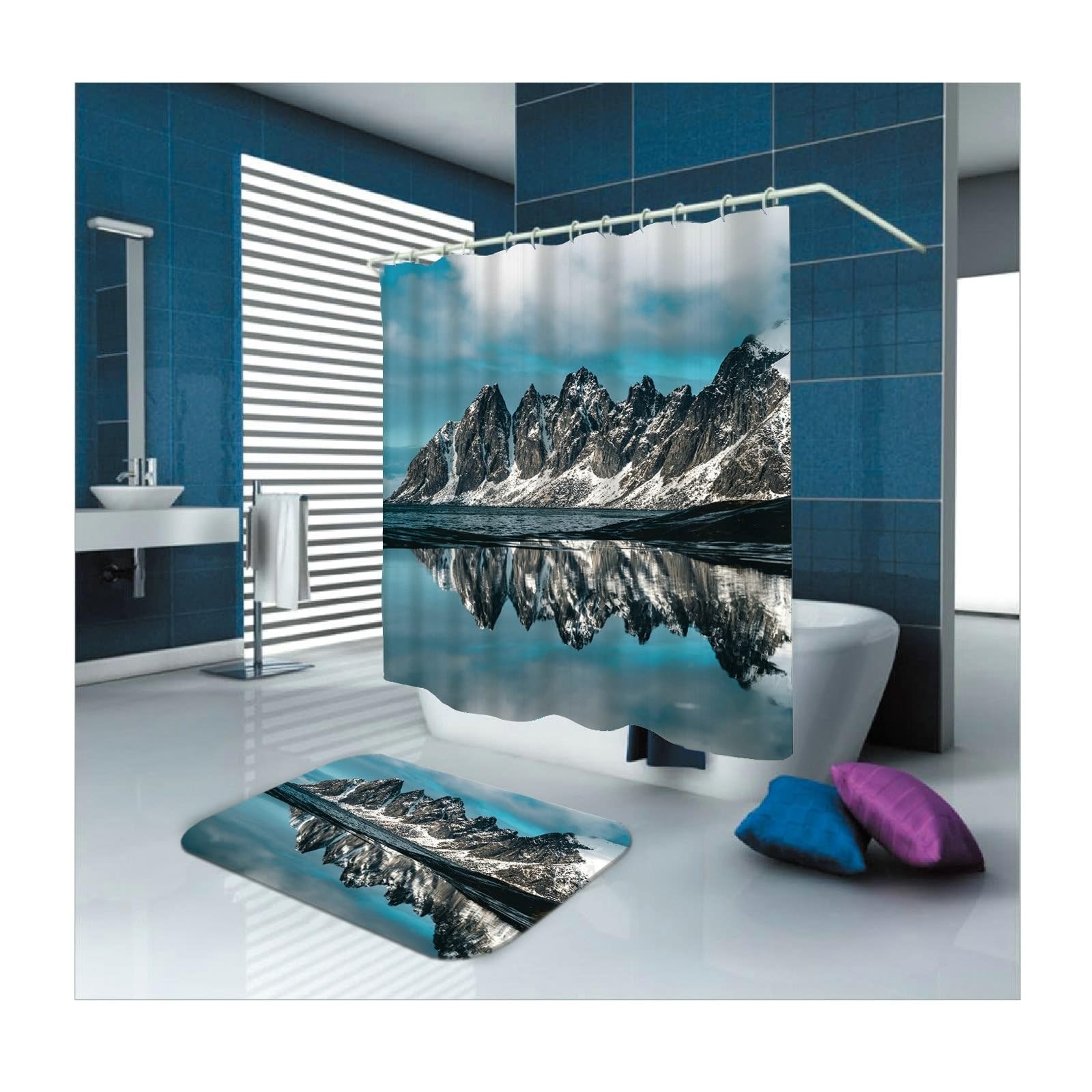 Rideau de salle de bain gris 90x180 textile anti-moisissure pour douche et baignoire