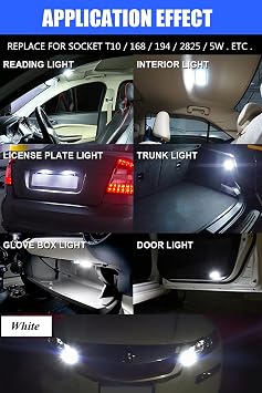 194 LED Light Bulb White 6000K Pack of 30, 168 2825 W5W T10 Wedge COB Bulbs Error Free for Car Dome Map Door Courtesy License Plate