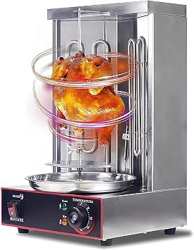 Electric Shawarma Machine Vertical Rotisserie Grill with Oil Collecting Pan, Stainless Steel, Adjustable Temperature up to 300 , 360  Rotating for Kebab Cooking
