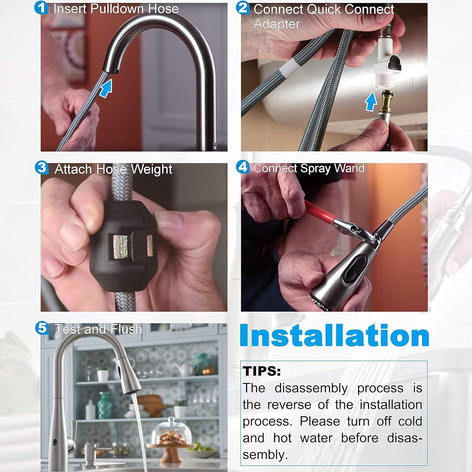 150259 Pull Down Faucet Hose Kit Compatible with Moen Kitchen Faucets, 68 Inch Moen Faucet Replacement Part 187108, Reflex Pull Down Sprayer Hose with Brass Connector, NSF Certified Food Grade