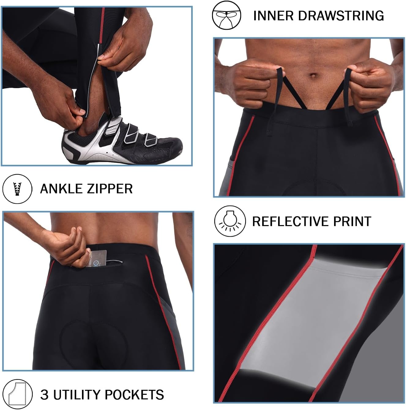 baleaf Men's Cycling Pants 4D Padded Bike Tights Bicycle Biking MTB Long Leggings Pockets UPF 50+ - Image 5