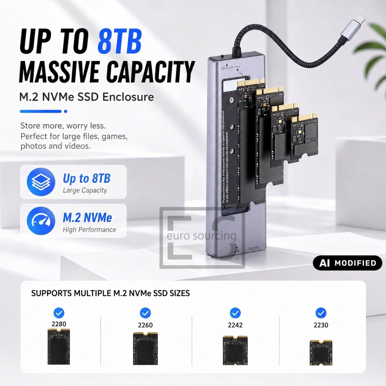 USB C Hub 9-in-1 Multiport Adapter with M.2 NVMe SSD Enclosure, 10Gbps USB 3.2, 4K HDMI, 100W PD, Gigabit Ethernet, SD TF for Laptop, MACBOOK, Dell XPS, ThinkBook