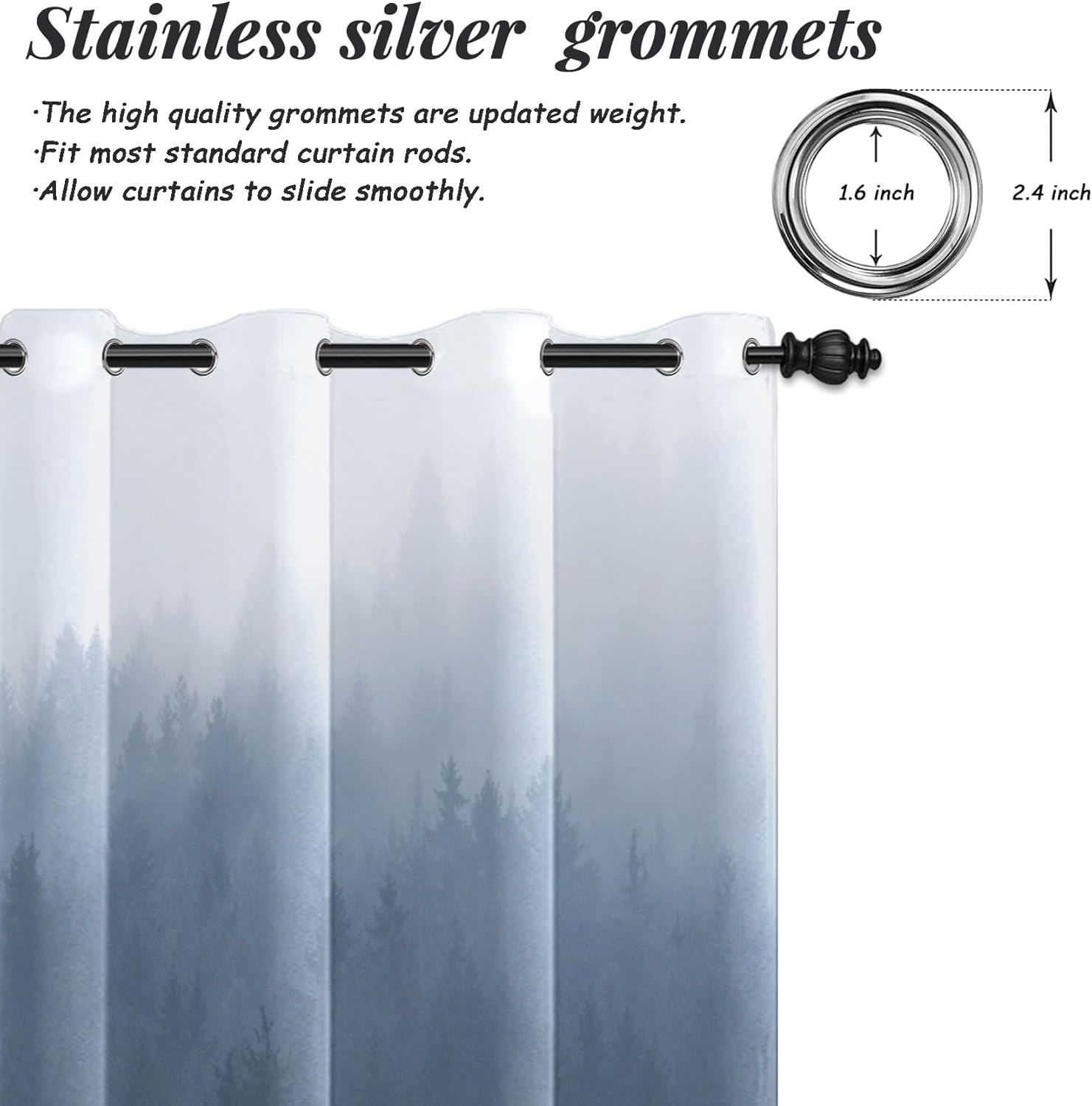 AWERT Blackout Curtains for Bedroom Navy Blue Ombre Forest Window Drapes 2 Panels for Living Room Heat Blocking 53x63inch