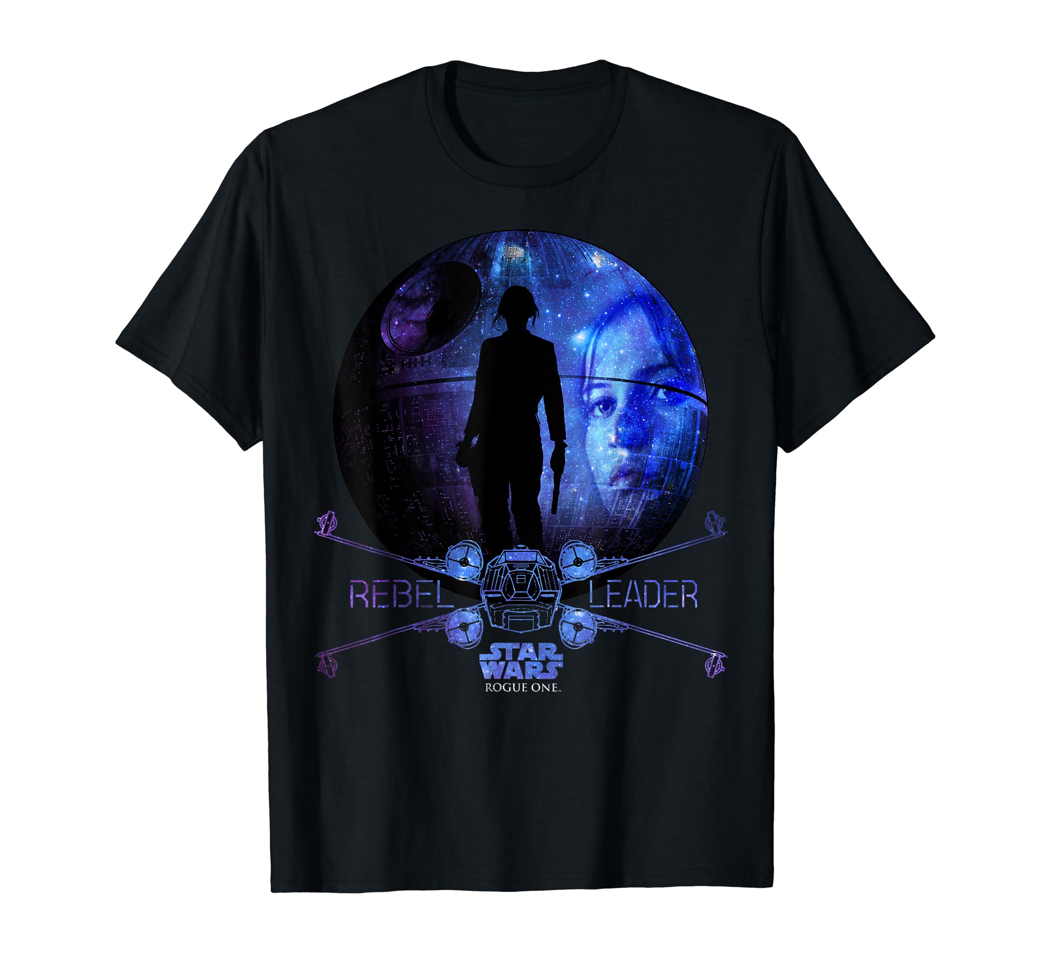 Star Wars Rogue One Jyn Erso Death Star Galaxy T-Shirt, Black