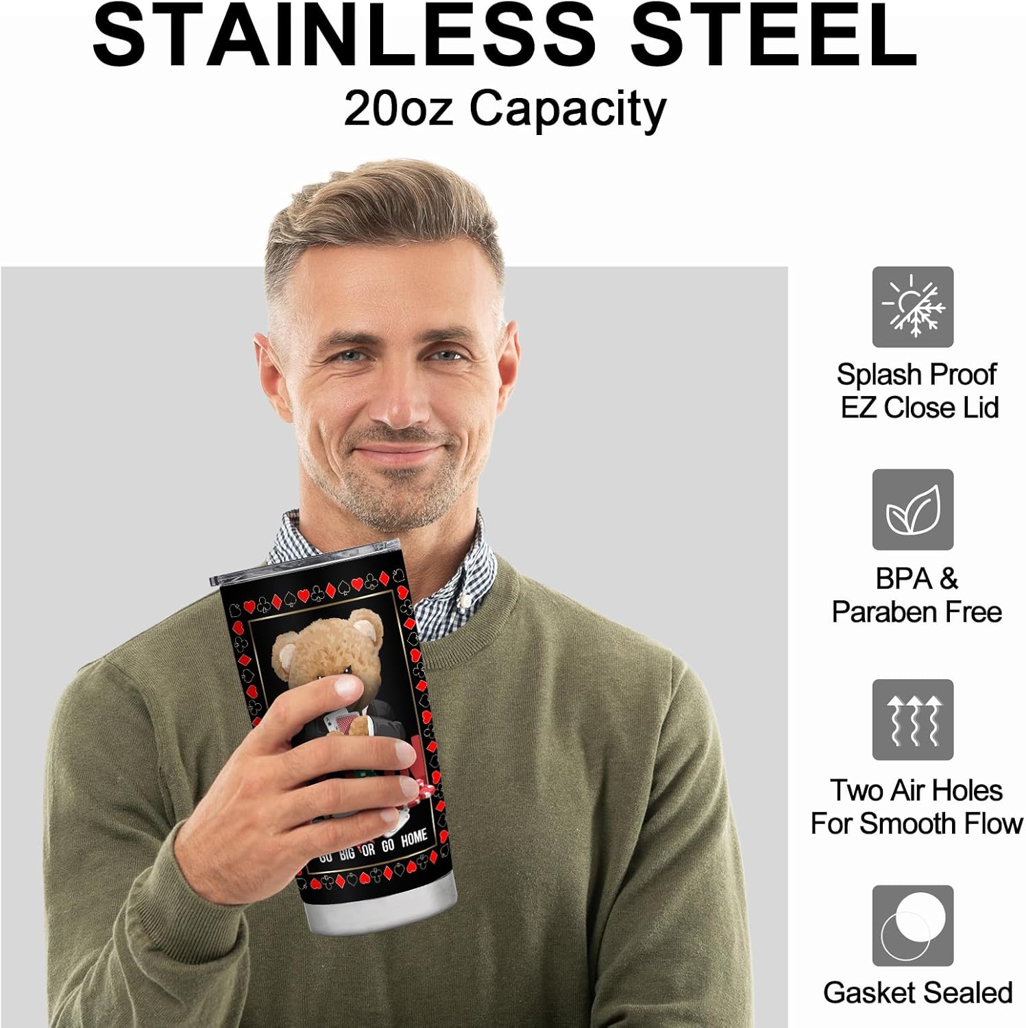 Gambling Gifts - Casino Gifts for Men Him for Birthday Christmas - 20oz Stainless Steel Coffee Mug Tumbler - I'd Rather Be at the Casino - Image 2