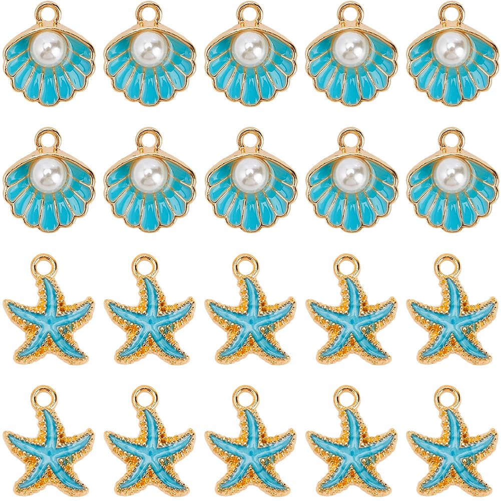 Breloques Étoile de Mer Bleue SUNNYCLUE en alliage doré pour création de bijoux d'été DIY