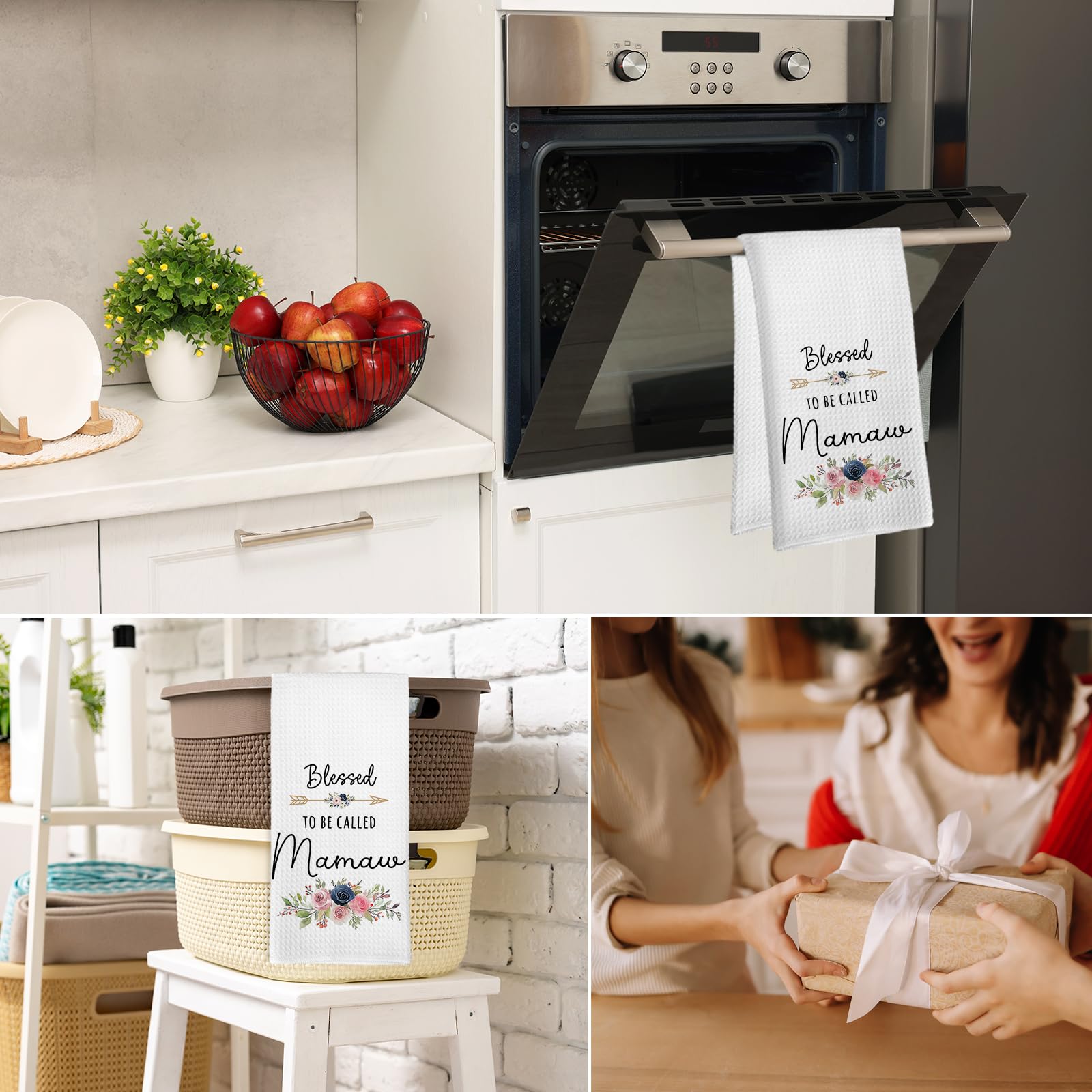 Mamaw Gifts Kitchen Towel and Dish Towel, Blessed to Be Called Mamaw Hand Dish Tea Towels for Kitchen Bathroom, Grandma Floral Hand Towels, Mothers Day Birthday Gifts for Grandma, 16x24 Inch
