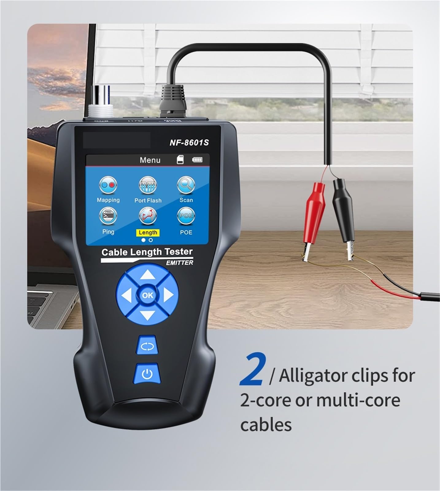 Tester for cavi di rete con PoE/PING Cable Tracker POE Misura lunghezza Wiremap Strumenti Prove di trasmissione