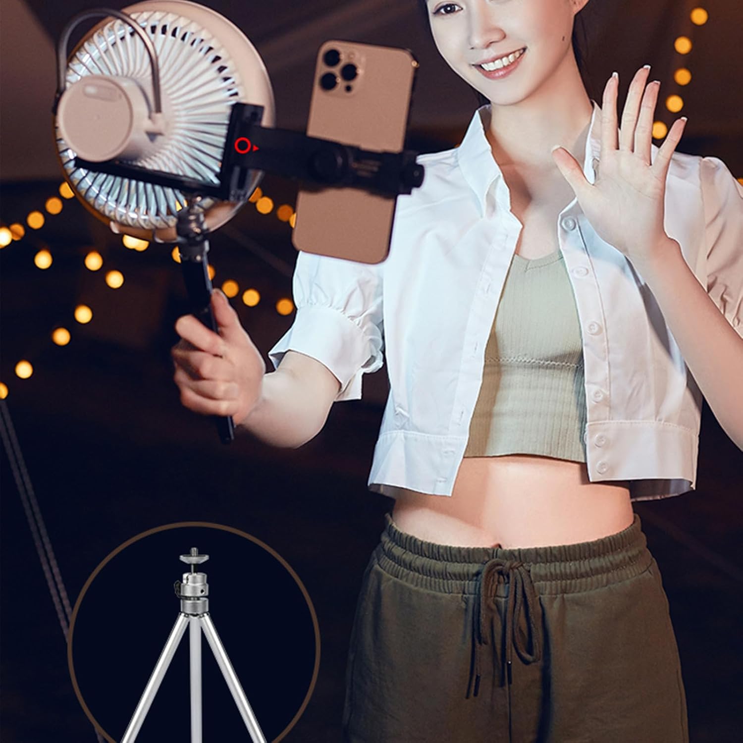 Tripod Fan Portable Desktop Fan Low Noise 3 Speed Control Tripod Table Stand 4000Mah Rechargeable LED Light Fan