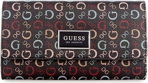GUESS Cartera delgada de piel sintética con logotipo para mujer, color negro, multicolor, Negro -
