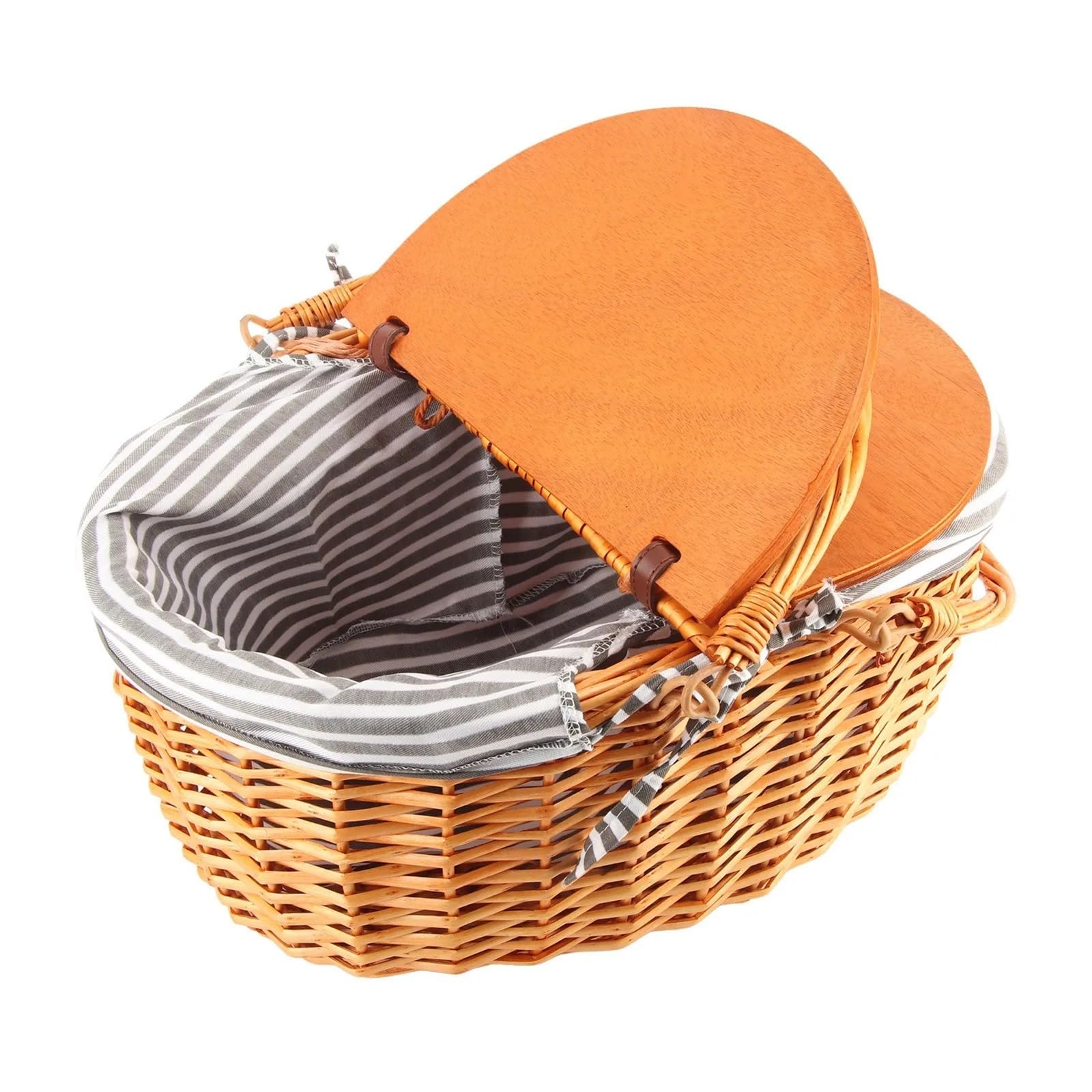 Wicker Woven Picnic Basket Portable Handmade Baskets Rustic Fruit With Lid For Outdoor Outing