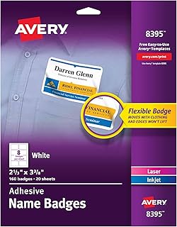 Avery Flexible Printable Name Tags, 2-1/3" x 3-3/8", Matte White, 160 Removable Name Badges