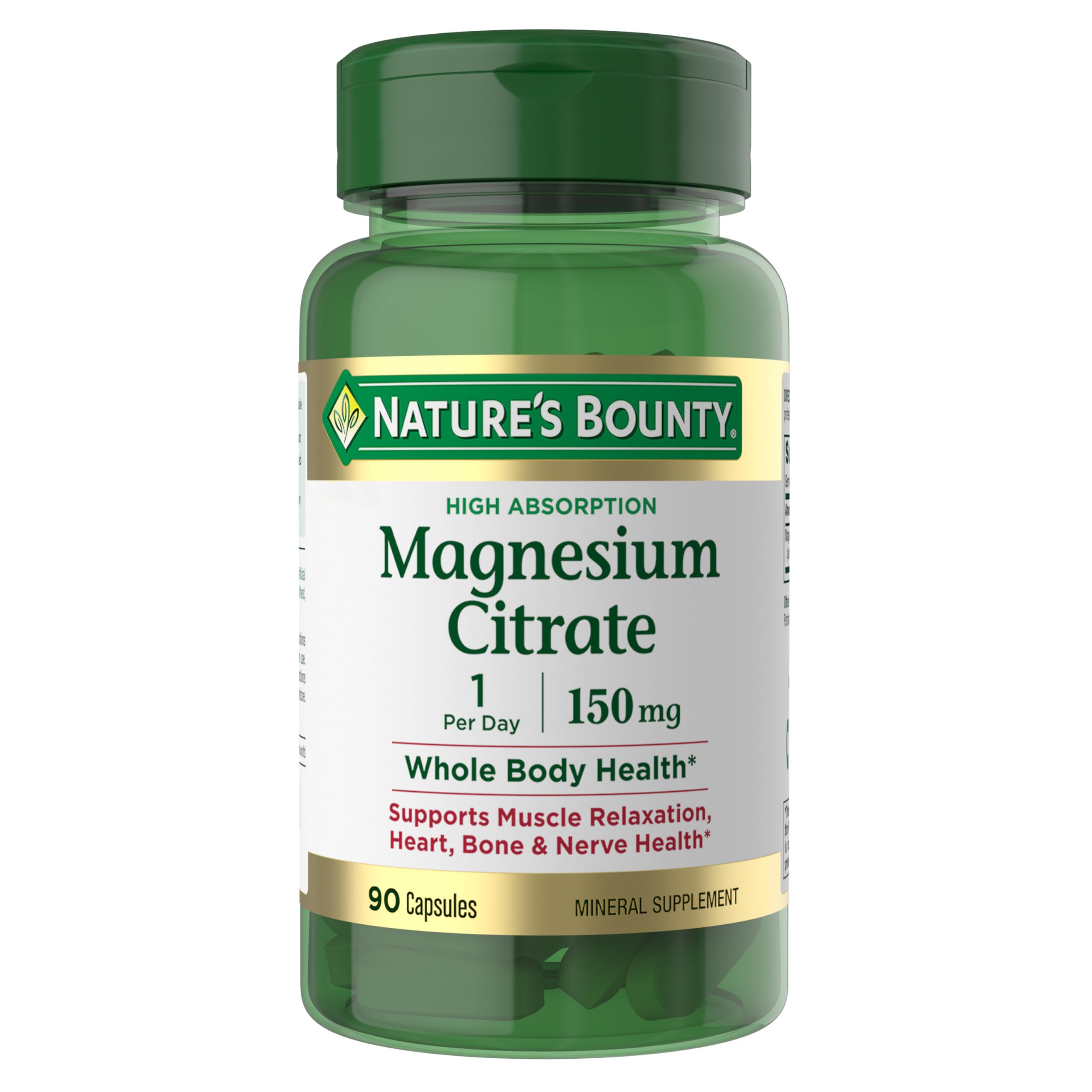 Nature’s Bounty Magnesium Citrate, Vegetarian, Gluten Free, 90 Capsules