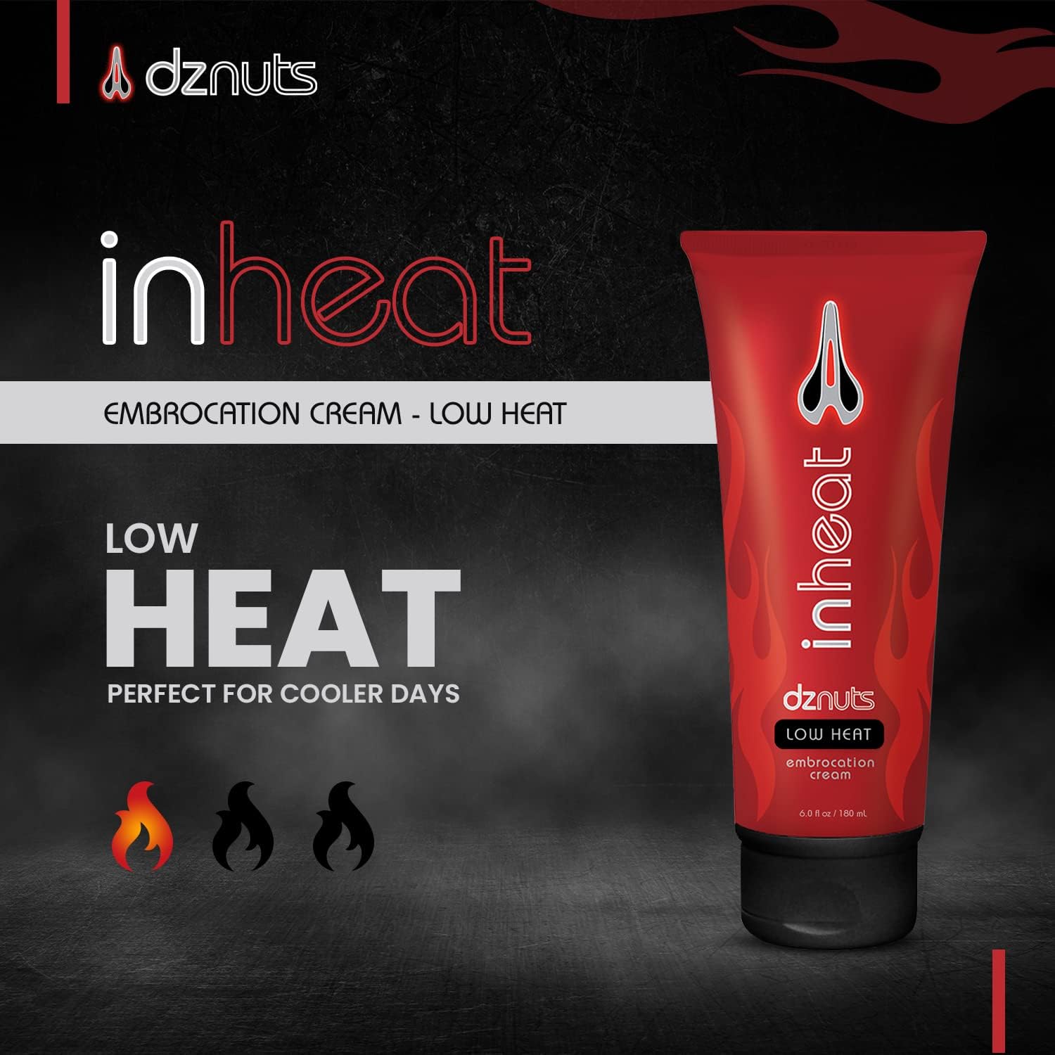 dznuts InHeat Embrocation Cream, Cold Weather Chamois Cream, Low Heat, 6.0 fl. Oz, 180ml