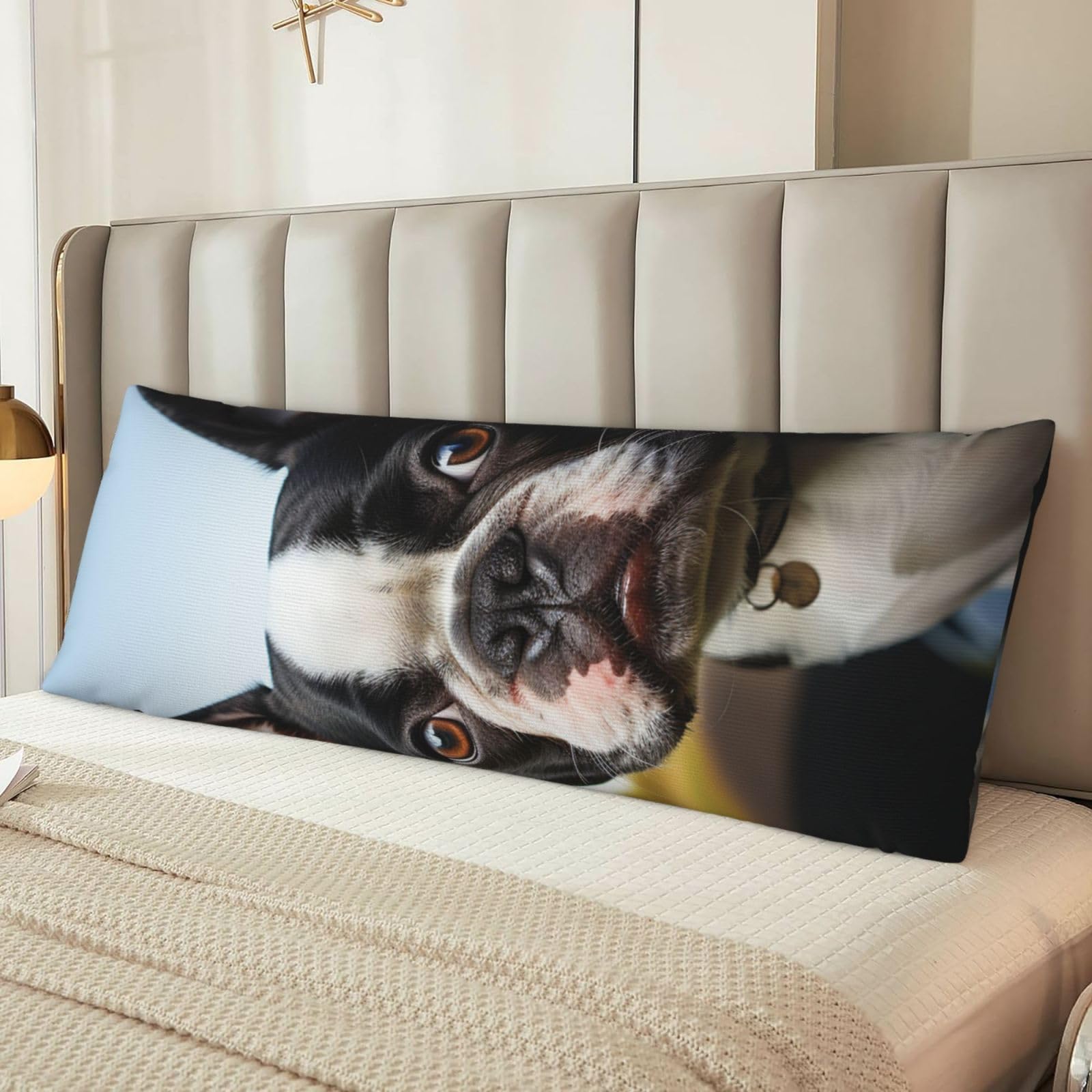 Fodpand Women's Black Puppy Dog Boston Terrier Body Pillow Cover 20X54 Inches Soft Microfiber Long Pillow Case For Sleeping & Side Sleepers Comfy Breathable Decorative Body Pillowcase Gifts For Men