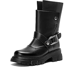 Half-boots Women Gothic Boots Black Motorcycle Ankle Boot Lug Sole Biker Boot Comfortable Chunky Thick Sole Buckles Combat Short Y2K Zipper