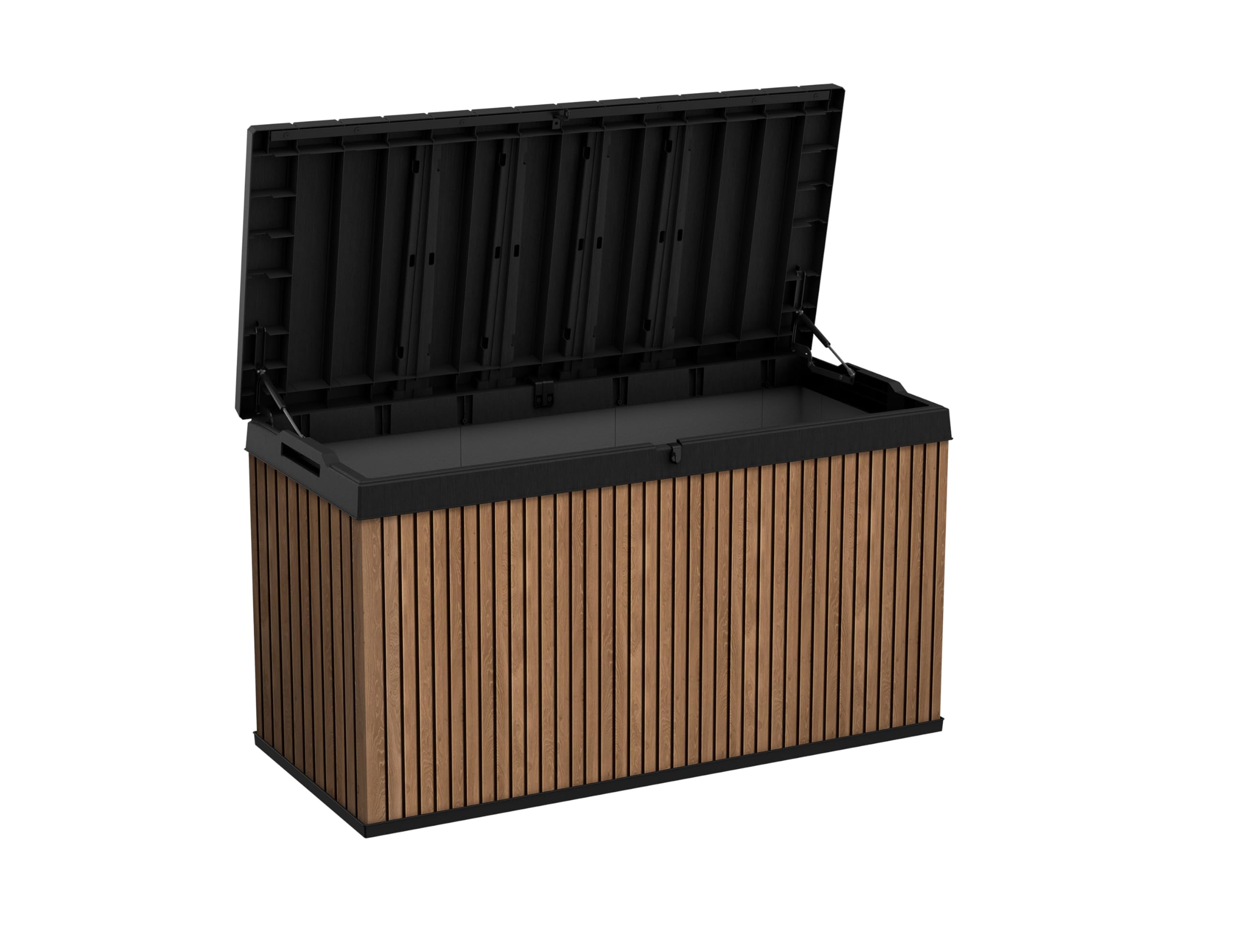 Keter Auflagenbox/Kissenbox 570 Liter l 100% Wasserdicht l mit Belüftung dadurch kein übler Geruch/Schimmel l Moderne Holzdielenoptik l Deckel belastbar bis 300 KG (2 Personen)