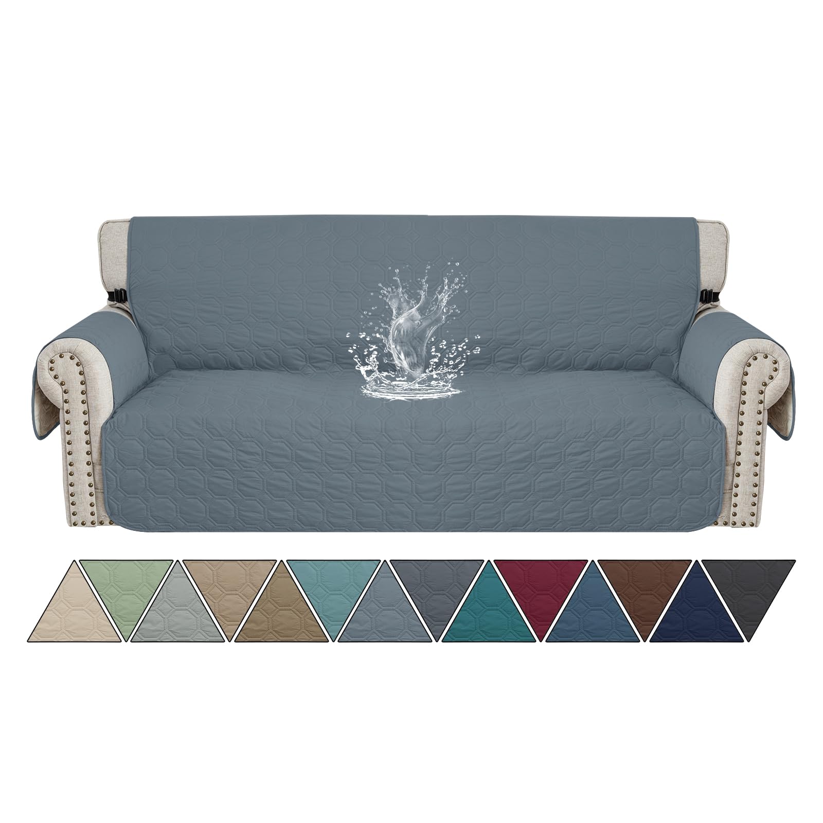 Ystyle Copridivano Impermeabile 3 Posti Con Braccioli, Copri Divano Antigraffio Gatto Con Tasche Laterali, Sofa Cover Antiscivolo, Universale Copridivani Mobili Protector, Blu Grigio