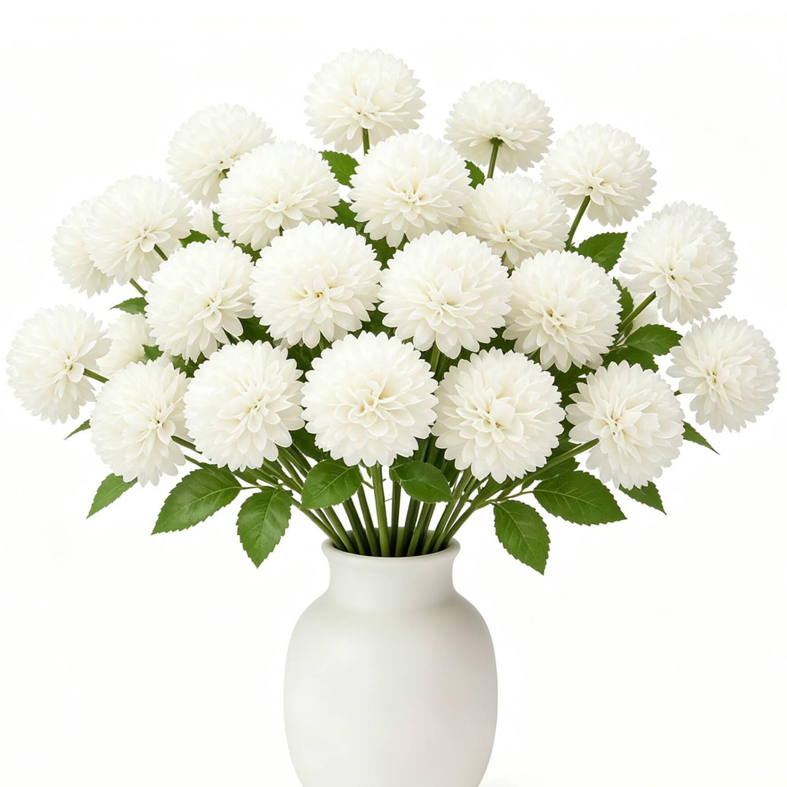 Floweroyal 24pcs Artificial Chrysanthemum Ball Flowers, Fake Mums Silk Hydrangea Bridal Wedding Bouquet for Home Garden Party Office Coffee House