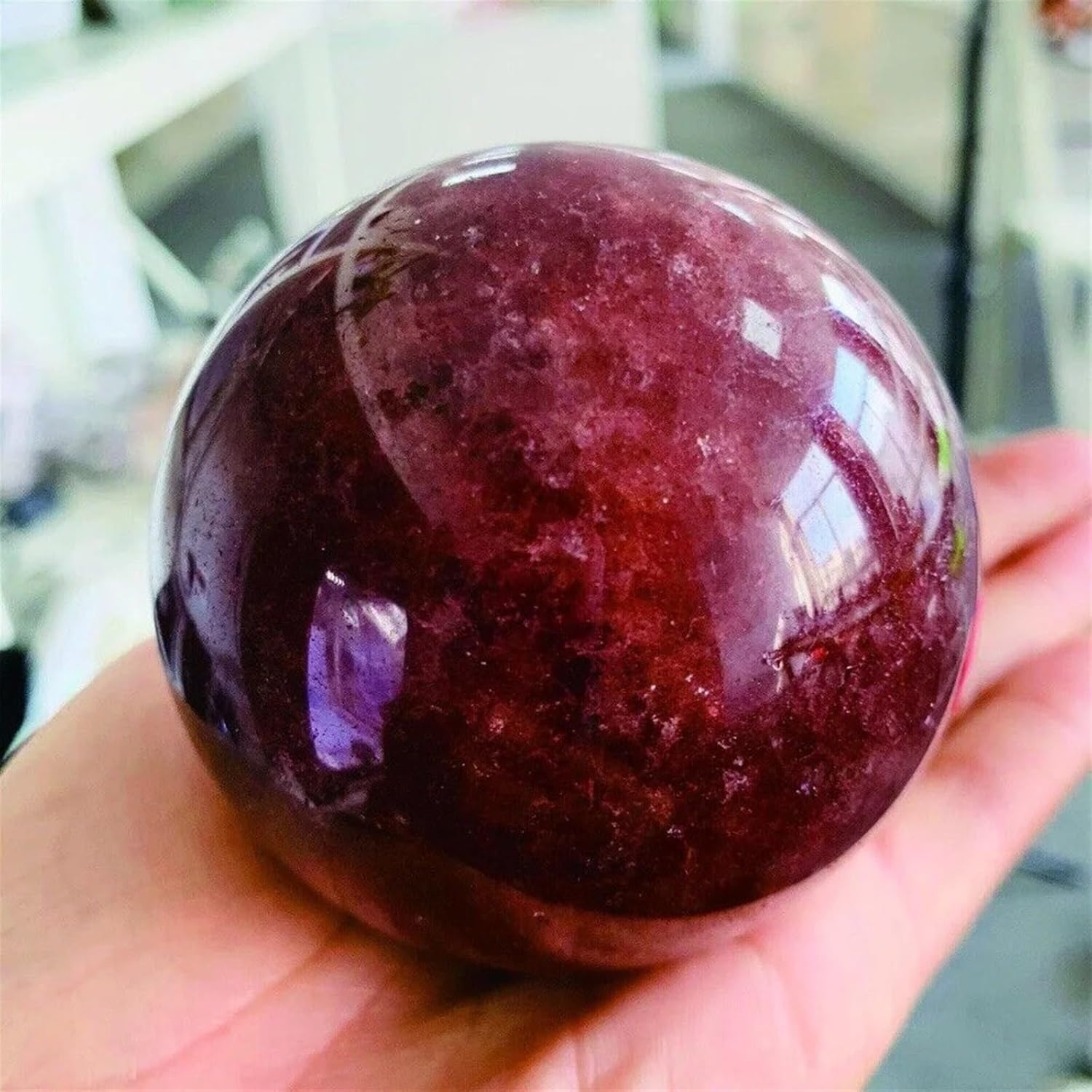 Strawberry Quartz Crystal Ball Home Decoration Stone Cutting Polishing Ball Ornaments (Size : 1.3-1.5kg)